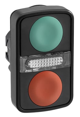 Harmony dobbelt trykknaphoved i plast for LED med en grøn og en rød trykflade ZB5AW7A3740