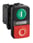 Harmony dobbelt trykknaphoved i plast for LED med et hvidt "I" på en plan grøn flade og et hvidt "O" på en rød ophøjet flade ZB5AW7L3741 miniature