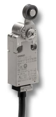 Lille Safety Limit Switch, 1NC/1NO slow-action, rullelejer stemplet, 1 m kabel, vandret kabeludgang D4F-102-1R 150189