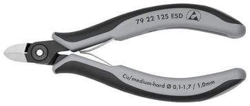 Knipex skævbider præcisions elektronik ESD m/rundt hoved og skær u/facet 125 mm 79 22 125 ESD