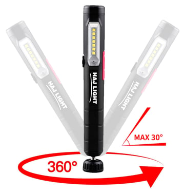 LED pen light genopladelig 220+80 lumen med magnetisk kugleledsfod HAJ LIGHT 49HL220