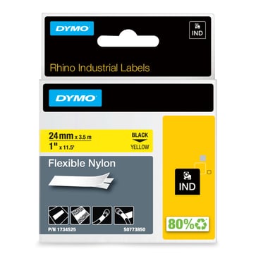 DYMO Rhino industri tape fleksibel nylon sort på gul 24mmx3,5m 1734525
