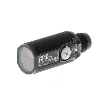 Fotoaftaster, M18 aksial plastlegeme, rød LED, retroreflekterende, 0,1 til 3 m, NPN, L-ON/D-ON vælges, M12 stik E3F1-RN21 OMI 378939