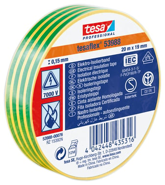 tesaflex® 53988 - PVC-isoleringstape til isolering og mærkning af kabler 19 mm. X 20 m. 53988-00076-00