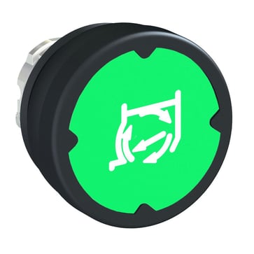 Harmony push button head in metal for harsh environments with spring return and Ø37 mm touch surface in green with white symbol (90 ° rotated), ZB4BC38011RA ZB4BC38011RA