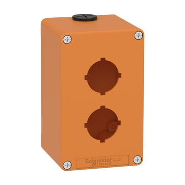Harmony tom trykknapkasse i orange metal med 2 x Ø30 mm huller for trykknapper og 2 x M20 forskruninger 130 x 80 x 77 mm XAPO2602