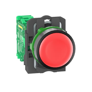 Harmony trådløs trykknap i plast med fjeder-retur og plan trykflade i rød farve og transmitter med 1 signal ZB5RTA4