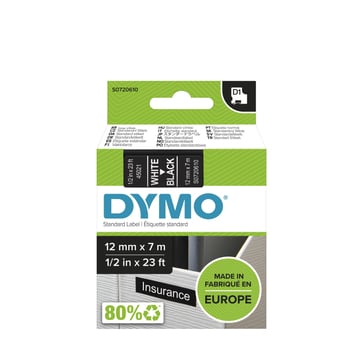 DYMO D1 tape hvid/sort 12mmx7m S0720610