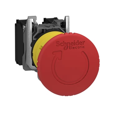 Harmony nødstop komplet med Ø40 mm paddehoved i rød farve med tryk/drej funktion og 1xNO+1xNC, XB5AS8445 XB5AS8445