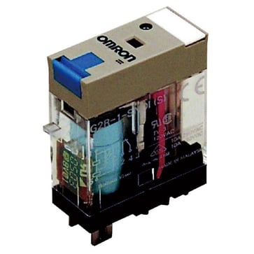 Relæ, plug-in, 5-pin, SPDT, 10A, mech & LED-indikatorer, spole suppressor, låsbar testknap, label facilitet G2R-1-SNDI 24DC(S) 125358