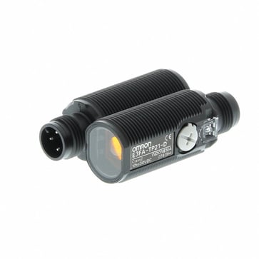 Fotoaftaster, M18 aksial, plast, rød LED, gennemgående bjælke, 20m, PNP, L-ON/D-ON vælges, M12 stik E3FA-TP21 OMI 404485