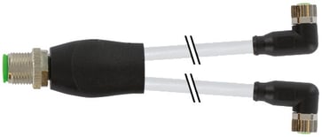 Y-cable M12 male 4-pole A-coded / 2xM8 female 90° 3-pole, cable 3x0,25mm² gray PVC UL,CSA 0,6 meter 7000-40841-2100060