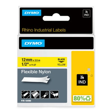 DYMO Rhino Industrial Tape Flexible Nylon 12mmx3.5m black on yellow 18490