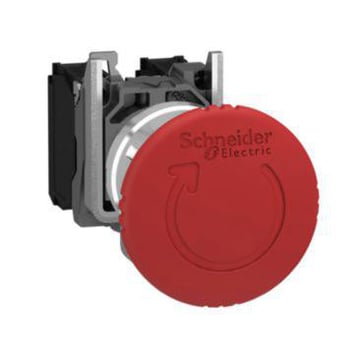Harmony nødstop komplet med Ø40 mm paddehoved i rød farve med tryk/drej funktion og 1xNC XB4BS8442