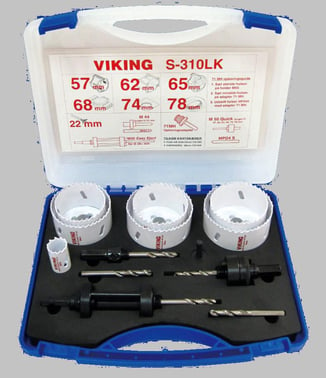 VIKING Hulsavesæt S-310LK HSS Bi-M 8-Cobalt 22-78mm Elektrikersæt med 7 hulsave og Easy Eject holder 71 S310LK