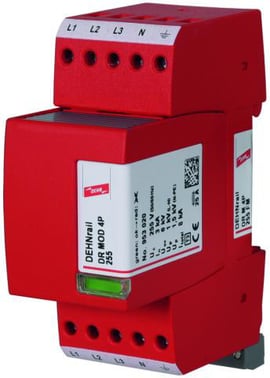 DEHNrail M 4P 255 FM surge arrester
Modular and pluggable four-pole 
surge arrester for protecting terminal devices 
of industrial electronics equipment
Width: 2 modules, Fault indication
With remote signalling contact
Type 3 SPD according to EN 61643-11
 953405