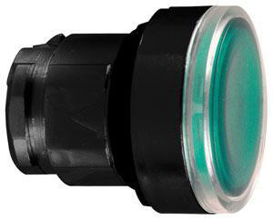 Harmony trykknaphoved i sort metal for LED med fjeder-retur og isætning af label under den grønne trykflade ZB4BA387