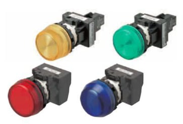 Indikator M22N flad ætset, kasket farve rød, LED rød, LED spænding 200-240 VAC M22N-BC-TRA-RE 664398