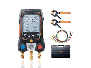 Testo 550s Smart Kit with filling hoses - Smart digital manifold with wireless clamp temperature probes and hose filling set with 3 hoses 0564 5503