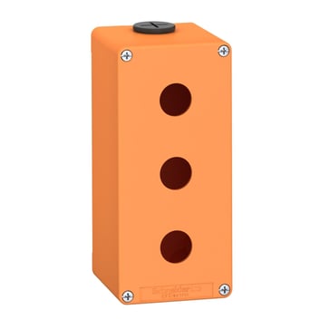 Harmony tom trykknapkasse i orange metal med 3 x Ø22 mm huller for trykknapper og  x M20 forskruninger 175 x 80 x 77 mm XAPO3503