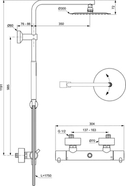 Ideal Standard Idealrain Luxe T125 brusesystem med term krom A7589AA