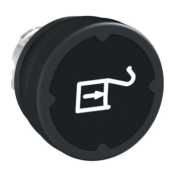 Harmony pushbutton head in metal for harsh environments with spring return and Ø37 mm pushbutton in black with white symbol, ZB4BC28015 ZB4BC28015