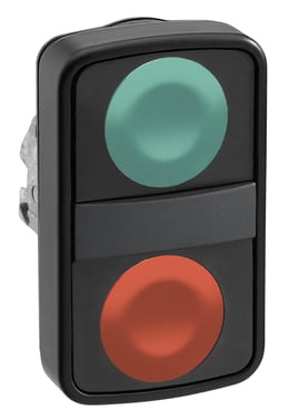 Harmony dobbelt trykknaphoved i sort metal med en grøn og en rød trykflade ZB4BA73407