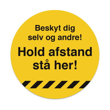 Floorsign "Keep distance" in Danish yellow laminate Ø33cm - TEMP006 TEMP006