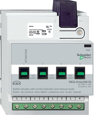 KNX Relæ udgang DIN 4x230/16 med manuel betjening og strømmåling MTN647595