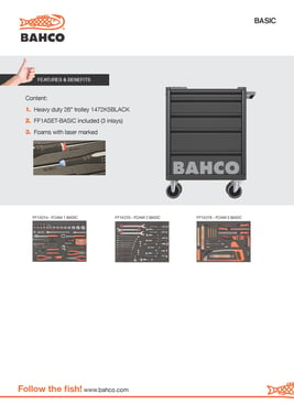 Bahco 26” værkstedsvogn med 5 skuffer. 158 dele BASIC