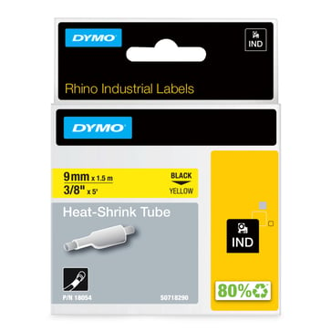 DYMO Rhino Industrial Tape Heat-Shrink Tube  9mmx1.5m black on yellow 18054