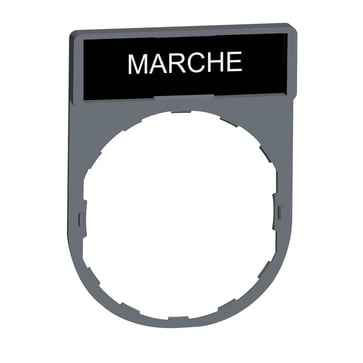 Harmony legend holder in color plated grey 30x40 mm for Ø22 mm pushbuttons with an 8x27 mm legend with the text "MARCHE" ZBY2103C0