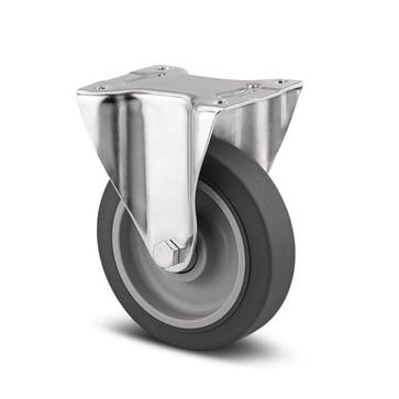 Tente Fast hjul, grå elastisk gummi Supratech, Ø160 mm, 200 kg, DIN-kugleleje, med plade Byggehøjde: 200 mm. Driftstemperatur:  -20°/+60° 00063219