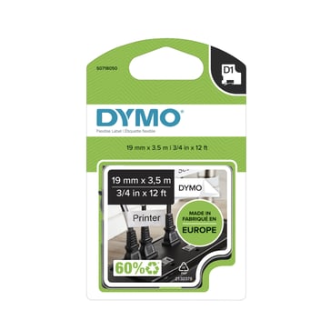 DYMO D1 tape fleksibel nylon sort/hvid 19mmx3,5m S0718050