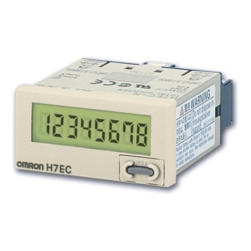 Samlet tæller, 1/32DIN (48x24 mm), med egen strømforsyning, LCD, 8-cifrede, 20cps, VAC/DC input, grå sag H7EC-NFV OMI 672659