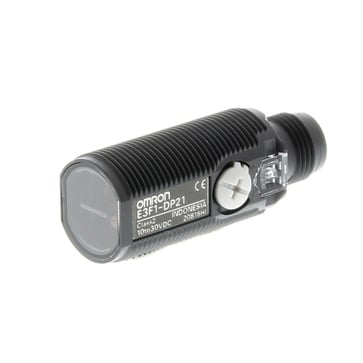 Fotoaftaster, M18 aksial plastlegeme, rød LED, diffus, 100mm, PNP, L-ON/D-ON vælges, M12 stik E3F1-DP21 OMI 378948