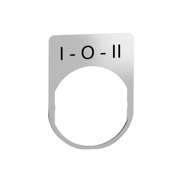 Harmony legend plate in metal 30x40 mm for Ø22 mm pushbuttons with the text "I-O-II" laser engraved ZBYM2186
