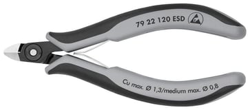 Knipex skævbider præcisions elektronik ESD m/mini hoved og skær u/facet 120 mm 79 22 120 ESD
