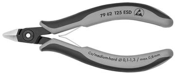 Knipex skævbider præcisions elektronik ESD bruneret m/spidst hoved, u/facet og trådholder 125 mm 79 62 125 ESD