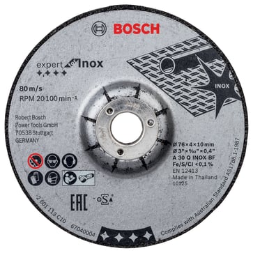 Blå Bosch Slibeskive Expert for INOX 2 stk. x 76 x 4 x 10 mm A 30 Q INOX BF; 76mm; 4mm; 10mm 2608601705