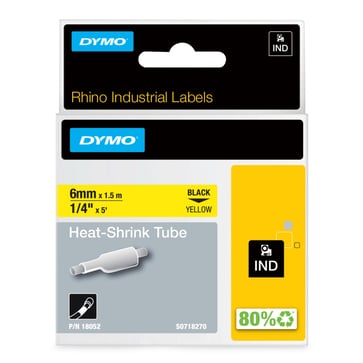 DYMO Rhino industri tape krympeflex sort på gul 6mmx1,5m 18052