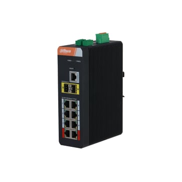 Dahua 10-Port Gigabit Industrial Switch with 8-Port Gigabit PoE (Managed,120W), 2*SFO,1*Console Port, PFS4210-8GT-DP-V2 -excl. PSU DH-PFS4210-8GT-DP-V2