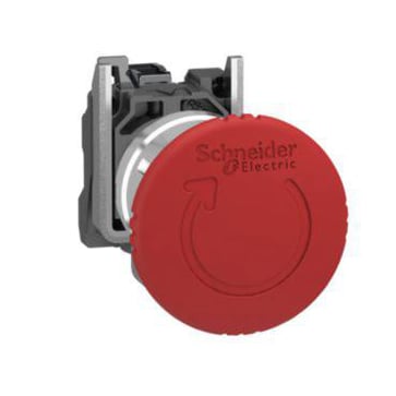 Harmony nødstop komplet med Ø40 mm paddehoved i rød farve med tryk/drej funktion og 1xNC med overvågning (monitoring contact) XB4BS8446